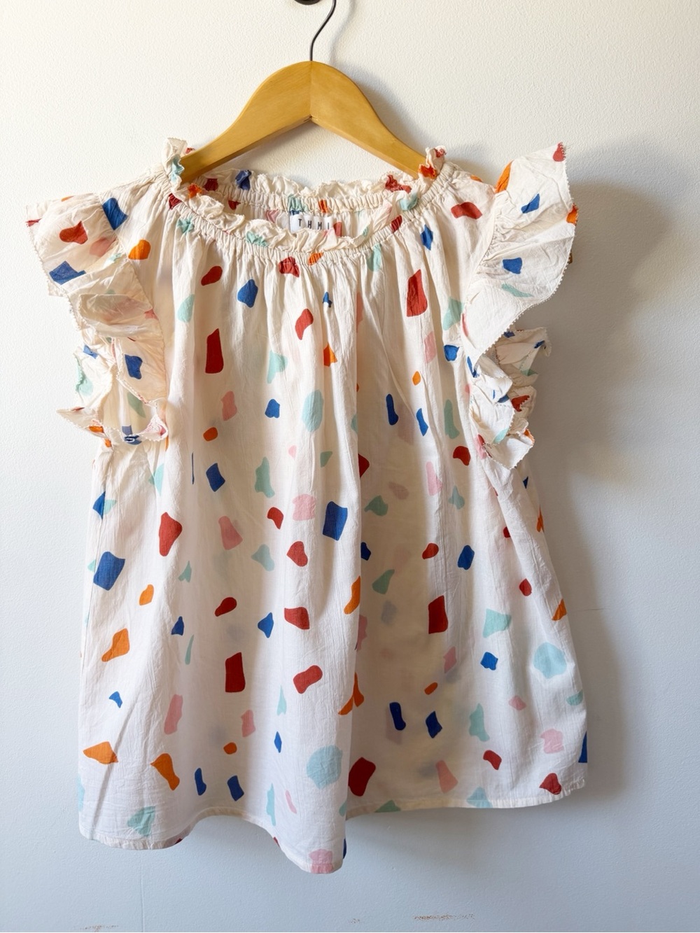 THML White Flutter Sleeve Blouse with Multicolor Spot Print